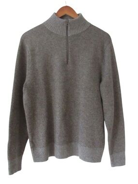 J Crew Rugged Merino Gray Sweater Medium Birdseye Half Zip Pullover Mock Neck